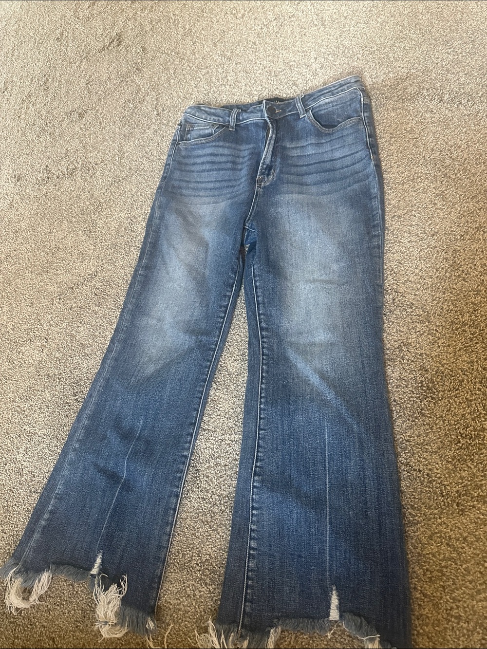 Women's Blue Distressed Flared Jeans